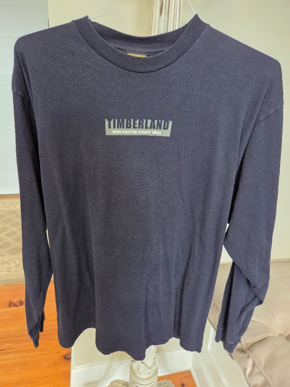 Men's Timberland Long Sleeve T-Shirt Size Large Navy Blue Logo Cotton
